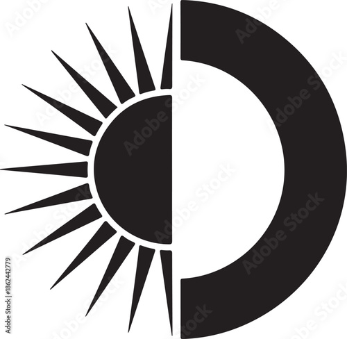 Sun and moon celestial balance symbol monochrome icon for day and night cycle concepts on transparent