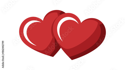 Two shiny red hearts on white background, symbolizing love and affection for valentine's day or romantic gestures