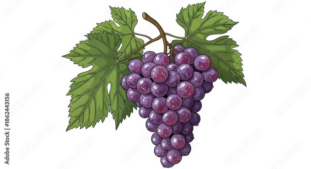 Fototapeta premium Vibrant grapes illustration with luscious purple hue and refreshing water droplets