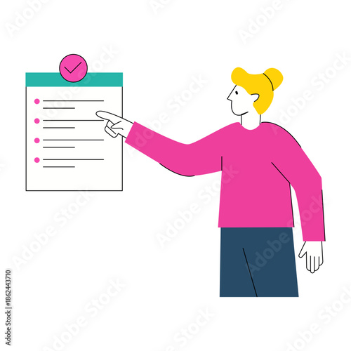 Woman pointing at task checklist