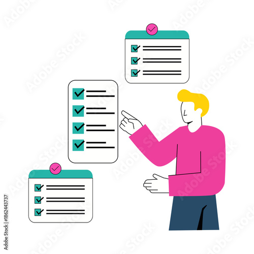 Man reviewing task checklists