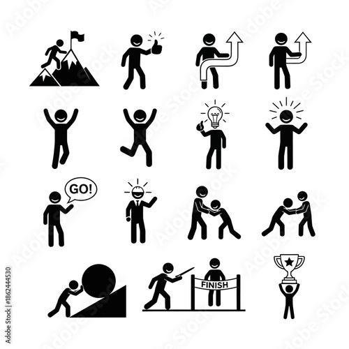 Success icons set achievement goal motivation.