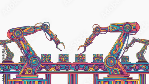 Flat Clean Psychedelic Industrial Vector Illustration — Futuristic Colorful Industry Design