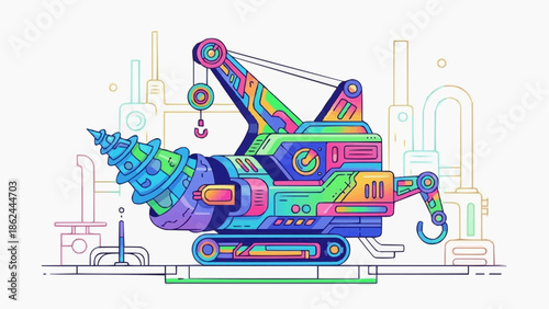 Flat Clean Psychedelic Industrial Vector Illustration — Futuristic Colorful Industry Design