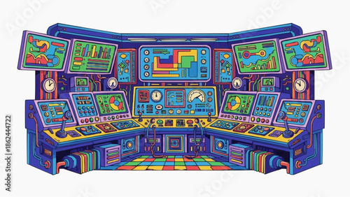 Flat Clean Psychedelic Industrial Vector Illustration — Futuristic Colorful Industry Design