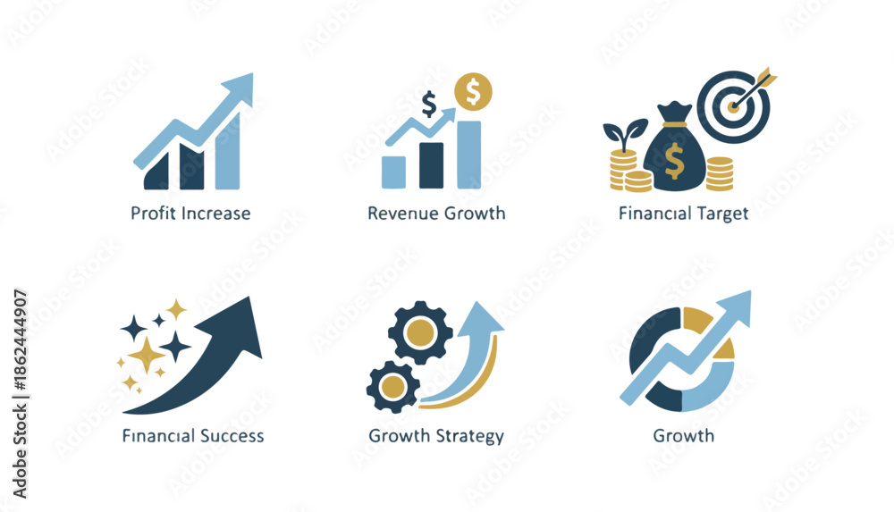 Fototapeta premium Financial growth concepts illustrated with icons and arrows