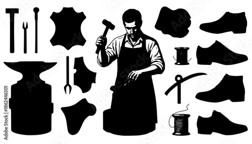 Local Flavor Traditional Shoemaker Silhouette - Authentic Artisan Craftsmanship and Heritage Vector