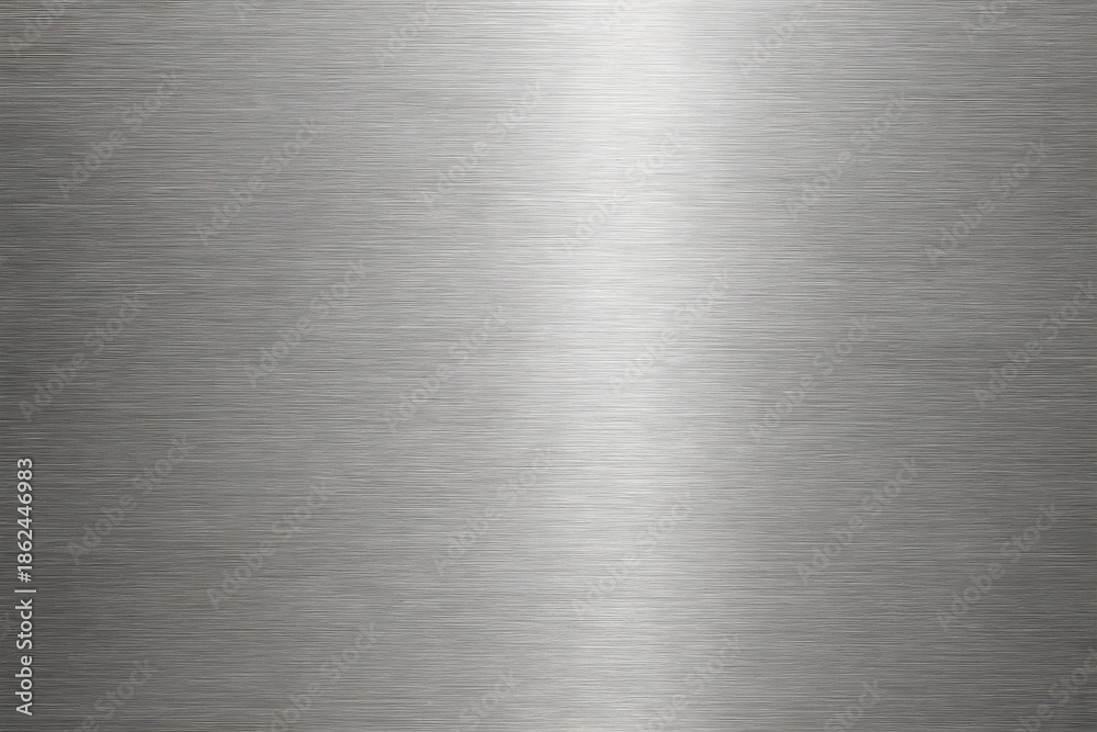 Brushed metal texture background with realistic light reflection, industrial surface detail, neutral silver tone, high resolution, seamless texture, professional stock image