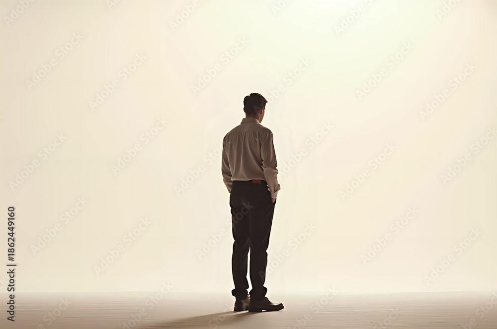 Fototapeta premium Man Standing Backlit Against a White Backdrop