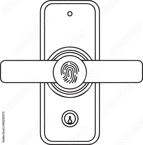 Smart biometric door lock icon with fingerprint scanner and digital security system line art vector.