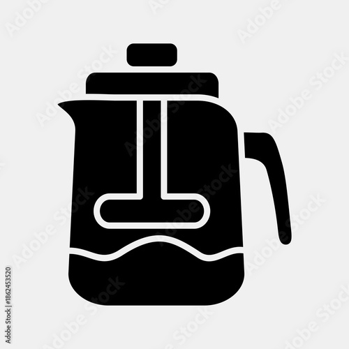 Icon french press. Coffee shop elements. Icon in glyph style.