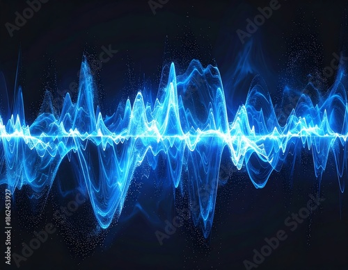 Vivid blue waveform against dark background, with glowing effect