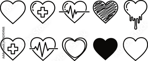 Collection of 10 unique heart symbols and icons