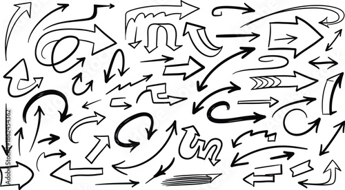 Collection of hand drawn arrows in various styles and directions