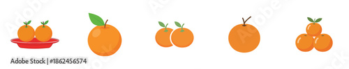 Orange Fruit Lunar Festival Prosperity Symbol Flat Vector Design Icon Set