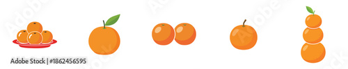 Orange Fruit Lunar Festival Prosperity Symbol Flat Vector Icon Illustration Collection
