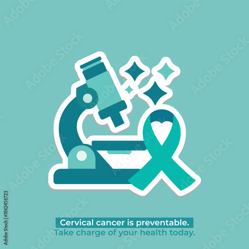 Cervical Cancer Awareness Day Teal Ribbon Icon Set