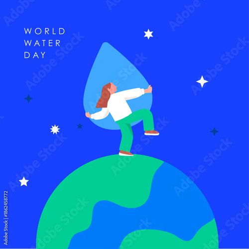 Woman holding giant water drop on Earth