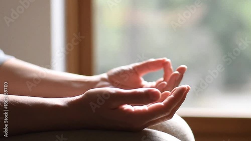 Wallpaper Mural Close shot of hands practicing slow breathing exercise by a window with soft morning light, calm, minimal scene Torontodigital.ca