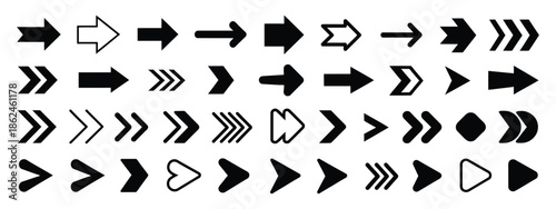 Black Arrows Flat Icons, Including Direction Pointers, Vector Set for Web Design, Large Collection of Arrow Signs, Navigation and UI Elements, Forward and Backward Arrows, Vector Graphics