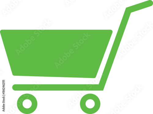 Green Shopping Cart Icon, E-commerce Vector Symbol