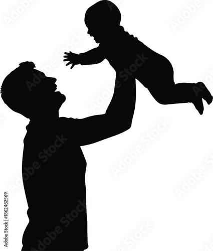 Parent holding baby silhouette, family bonding, father and child, black vector, love moment, parenting concept, emotional connection, white background