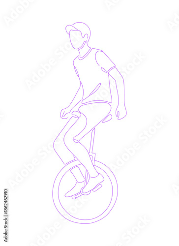 Person Riding Unicycle Lineart Illustration