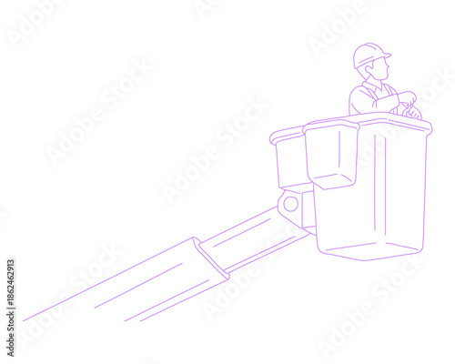 Electrician Working on Live-Line Truck Lineart Illustration