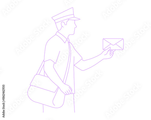 Mail Carrier Holding Letter Lineart Illustration