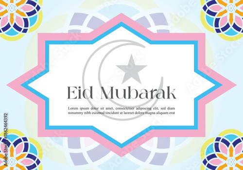 Eid Mubarak greeting cards. islamic ornamental border.