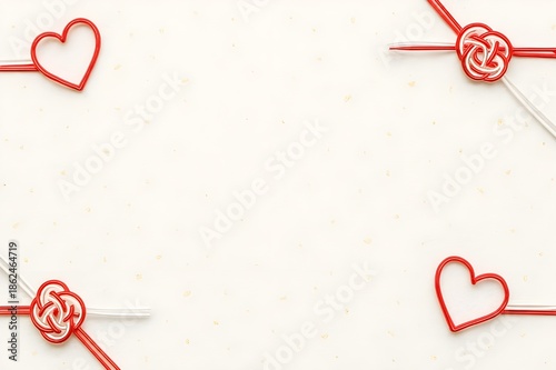 Japanese Mizuhiki Heart Knot on Washi Paper Background
