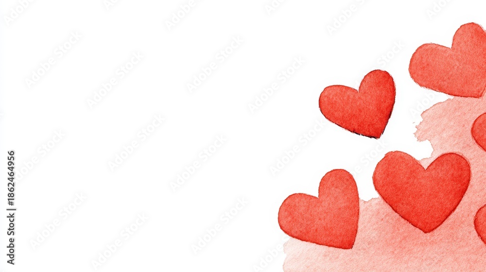 Fototapeta premium Valentine watercolor card with love heart romantic greeting in minimal illustration style on white background, clean simple design concept expressing affection, warmth and sweet holiday mood