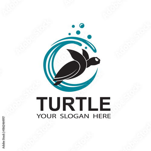 sea turtle icon isolated with water waves on white background