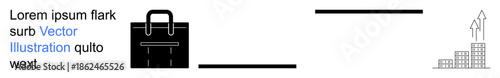 Business planning, entrepreneurship, corporate success, economic growth, investment strategy, career objectives. Black briefcase and building with upward arrows. Business planning