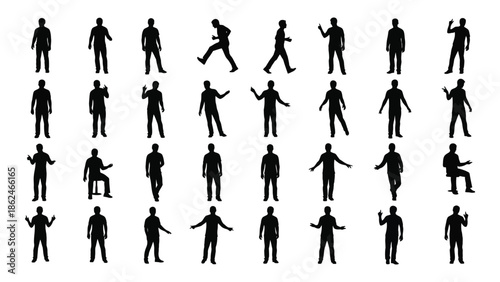 Diverse collection of human silhouettes in various poses and activities