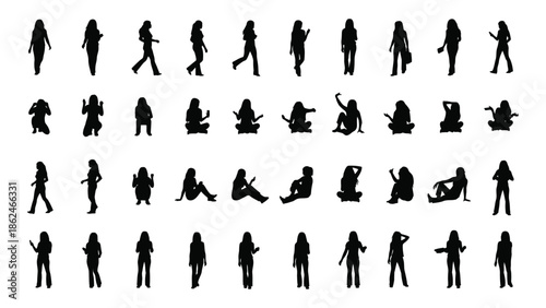 A collection of diverse human silhouettes depicting various poses and actions
