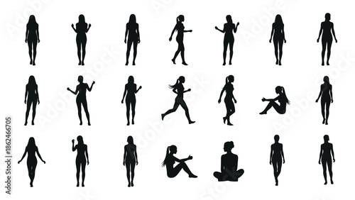 Silhouettes of people in various poses a collection of human forms