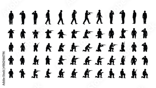 A collection of silhouettes depicting people in various walking and running poses