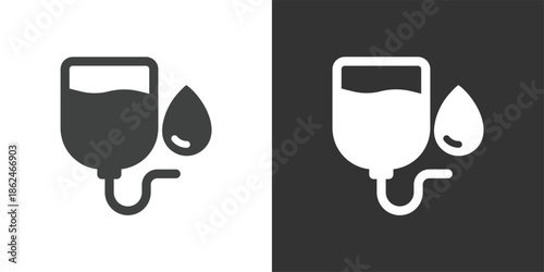 Medical IV Drip Bag icon. Solid glyph series icon