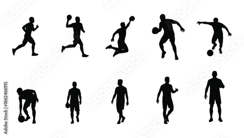 Silhouette collection showcasing diverse athletic poses and dynamic sports movements