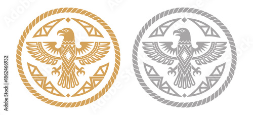 Eagle Native American Style Label Belt Buckle Design, Featuring Western Rodeo Symbols, Cowboy Tag Illustrations, Stylized Vector Design for Wild West Branding, Apparel, Event Graphics