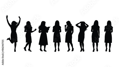 Silhouettes of women in various poses demonstrating different body language expressions