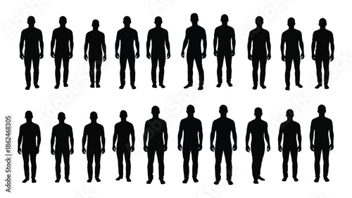 A row of black silhouettes depicting a diverse group of human figures