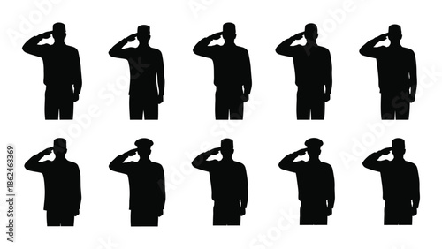 Silhouettes of soldiers in a salute formation representing respect and honor