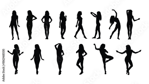Silhouettes of people in various dynamic poses and actions