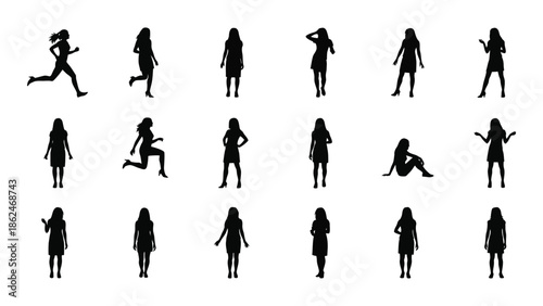 Silhouettes of people in various poses and activities displayed in black