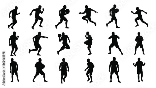 Diverse silhouettes of people in motion showing various athletic poses and activities