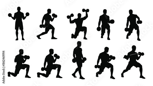 Silhouette collection of boxing athletes in various fighting poses and actions