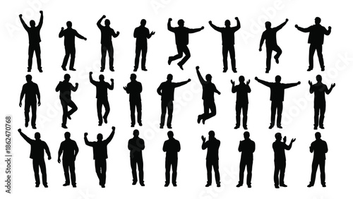 Diverse silhouettes of people in various dynamic and celebratory poses