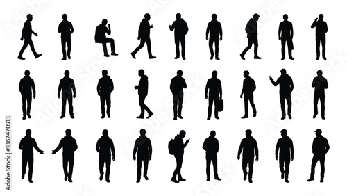 Collection of diverse black silhouette figures in various poses and actions